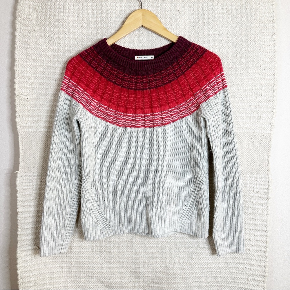 MARINE LAYER red and gray wool Demi raglan crewneck sweater XS